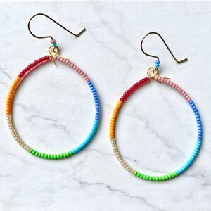 Rainbow Hand Beaded Tear Drop Color Block Earrings